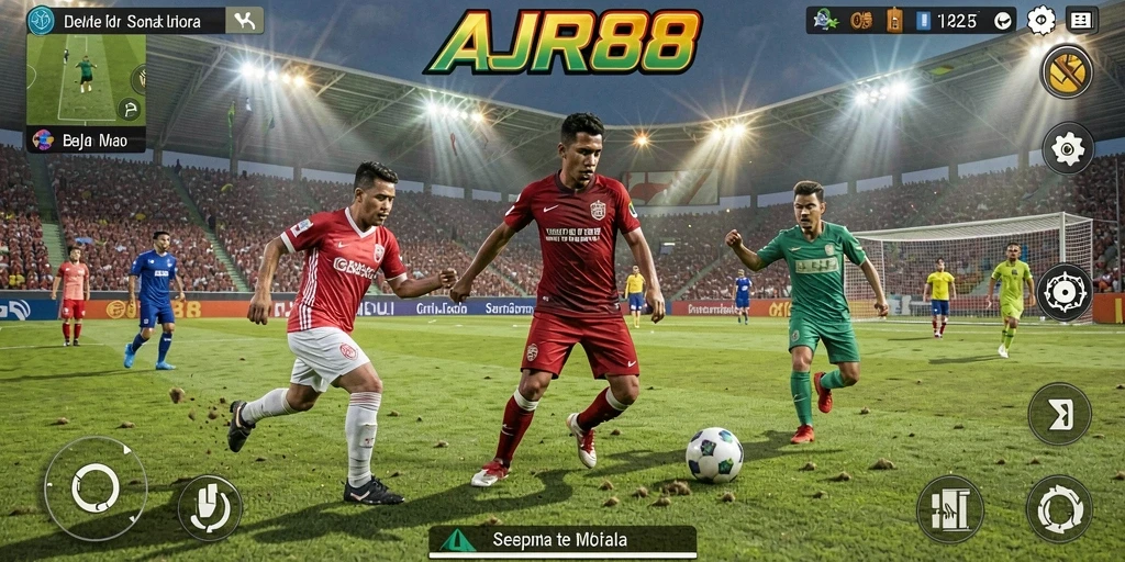 Screenshot gameplay AJR88 dengan aksi sepak bola seru.