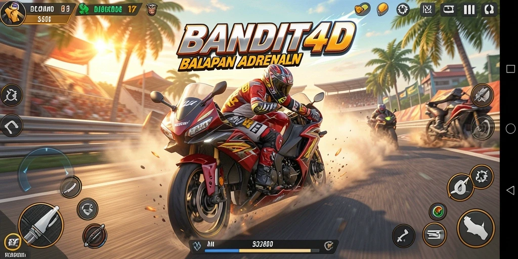 Screenshot BANDIT4D menampilkan aksi balapan motor yang mendebarkan.