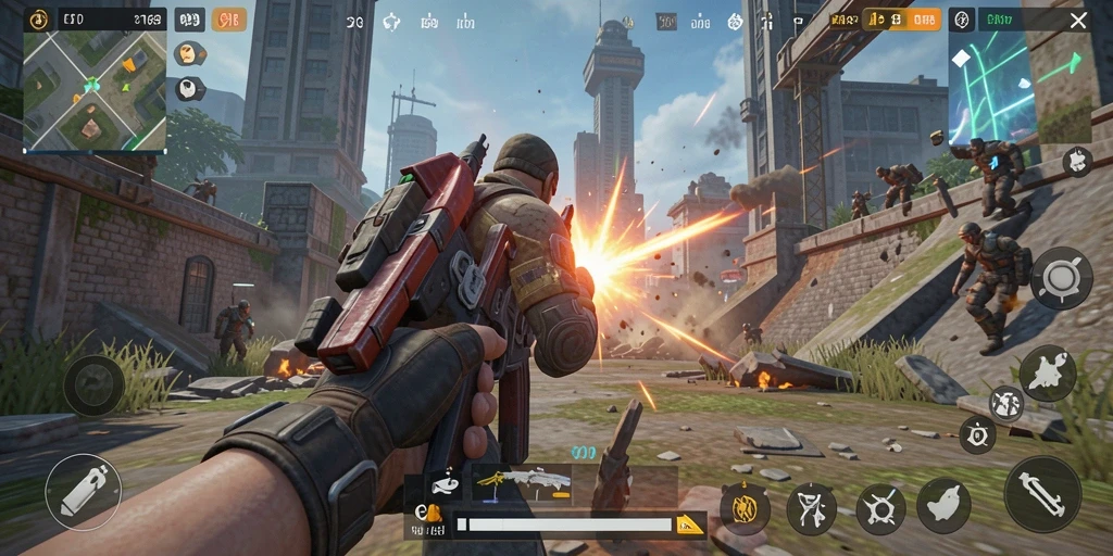 Screenshot gameplay CANVA168 menampilkan aksi menegangkan dalam TPS.