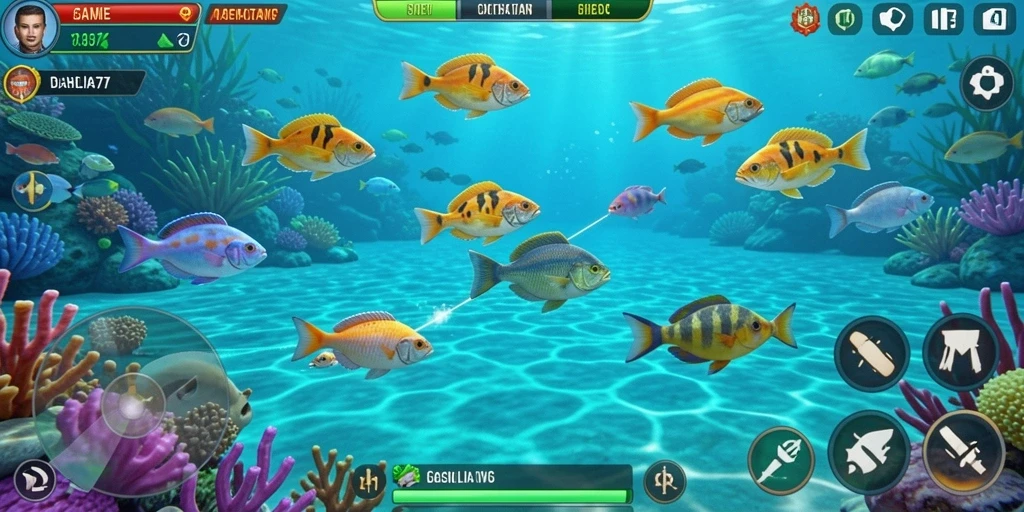 Screenshot gameplay DAHLIA77 menunjukkan aksi seru dalam menembak ikan.