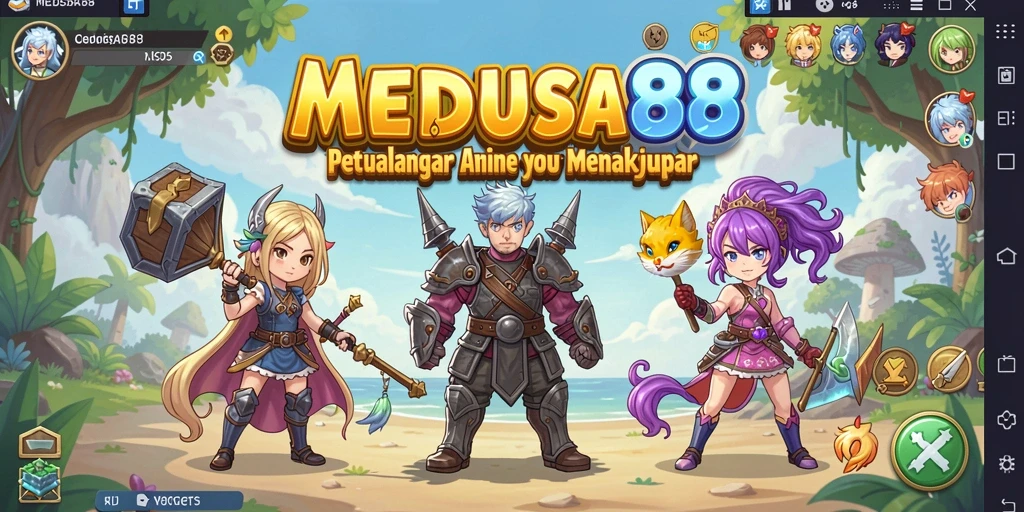 Tampilan menawan gameplay MEDUSA88 dengan karakter anime yang memikat.