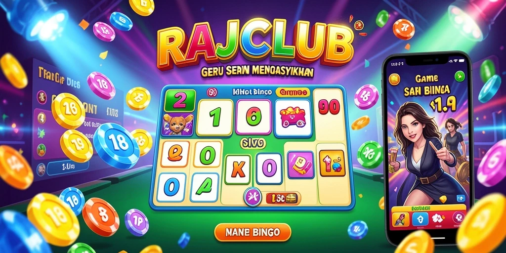 Tampilan gameplay yang seru di RAJACLUB dengan bingos penuh warna.